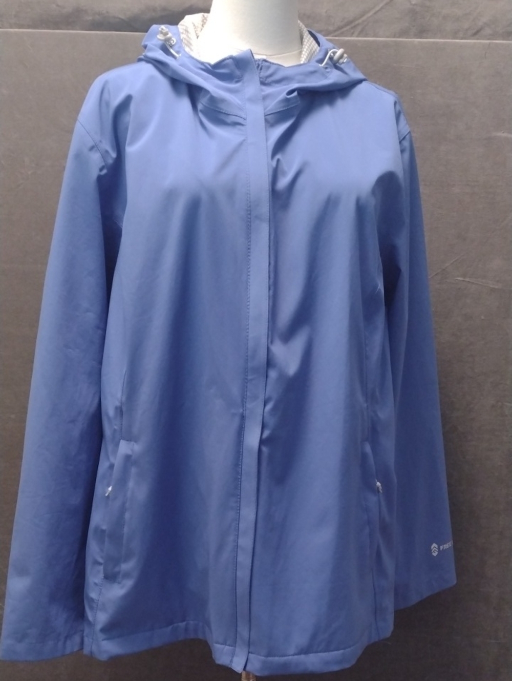Free Country XXL Wms Blue Hooded Rain Shell Jacket Pockets Lightweight